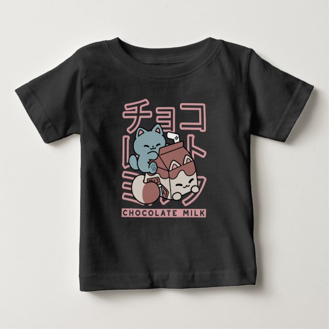 T-shirt Pour Bébé Kawaii Cat with Chocolate Milk – Japanese Pop Art  (Devant)