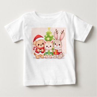 T-shirt Pour Bébé Kawaii Christmas Baby Animaux