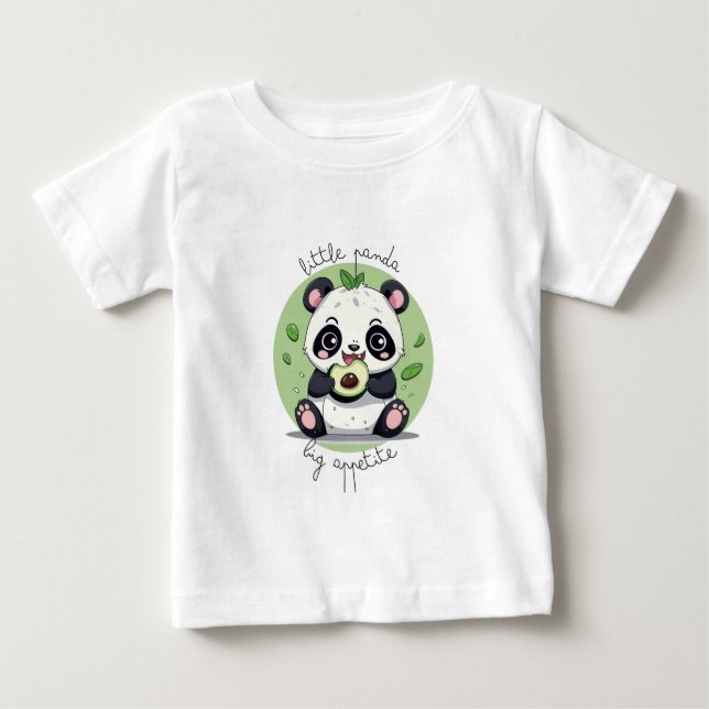 T-shirt Pour Bébé Kawaii Cute Baby Panda Manger Avocado (Devant)