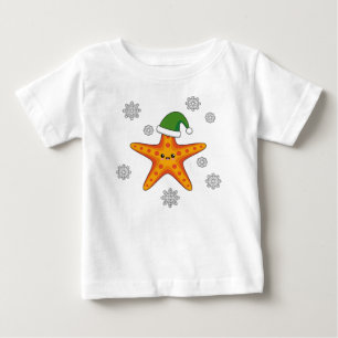 T-shirt Pour Bébé Kawaii Xmas Starfish sur Blue Buffalo Motif