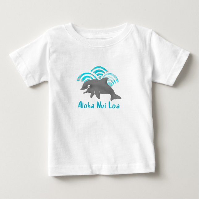 T-shirt Pour Bébé Keiki Aquarelle Dauphin Vague (Devant)