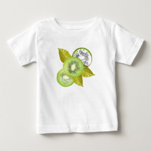 T-shirt Pour Bébé Kiwi, fruité, vert et blanc, frais, juteux, blanc (Devant)