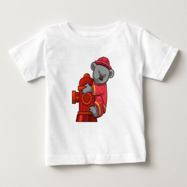 T-shirt Pour Bébé Koala as Firefighter with Fire hydrant (Devant)