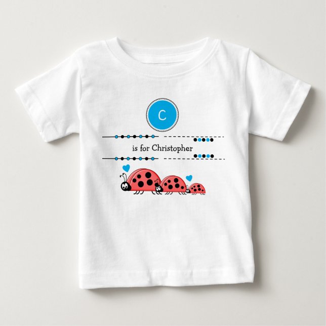 T-shirt Pour Bébé Ladybugs ajouter nom noir et bleu (Devant)