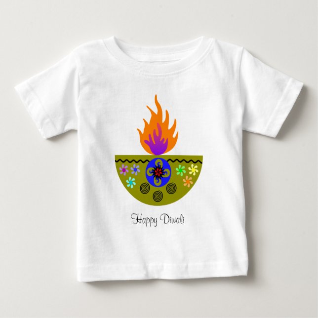 T-shirt Pour Bébé Lampe Diwali colorée Diya (Devant)