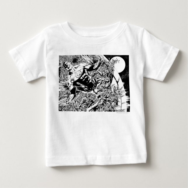 T-shirt Pour Bébé Lanterne verte et Lune - Noir et Blanc (Devant)