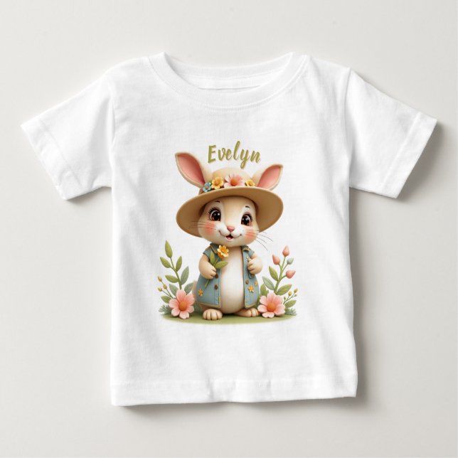 T-shirt Pour Bébé Lapin Avec Fleurs (Devant)