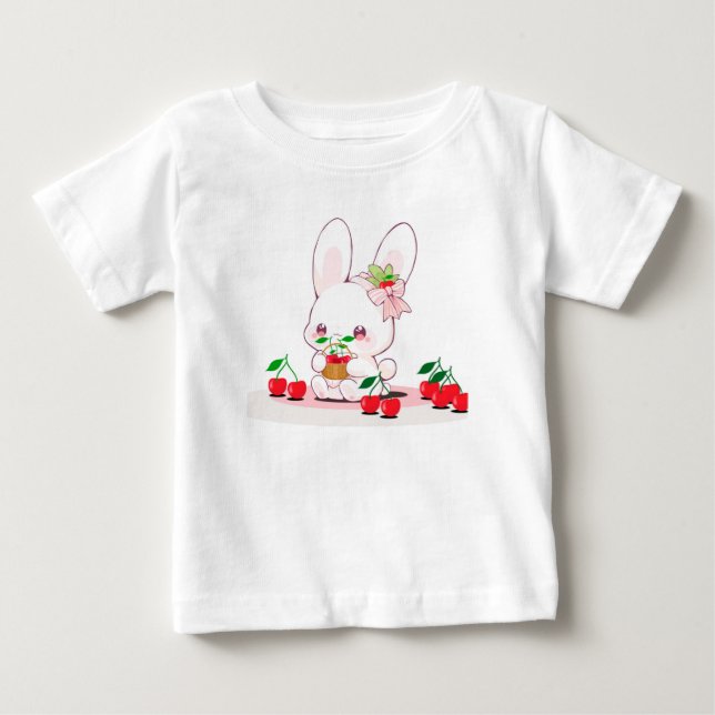 T-shirt Pour Bébé Lapin & Cerises : Collection Sweet Harmony ! 🍒 🐰 (Devant)