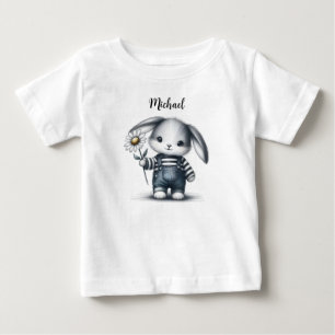 T-shirt Pour Bébé Lapin De Garçon Whimsical Avec Nom