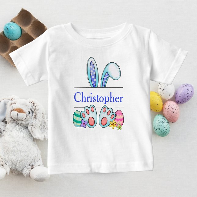 T-shirt Pour Bébé Lapin de Pâques bleu monogrammé pour bébé garçon (Créateur téléchargé)