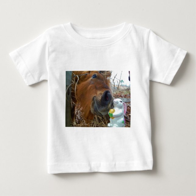 T-shirt Pour Bébé Lapin de Pâques et cheval Brown (Devant)