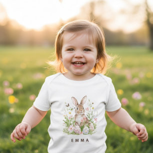 T-shirt Pour Bébé Lapin de Pâques personnalisé avec le nom du bébé