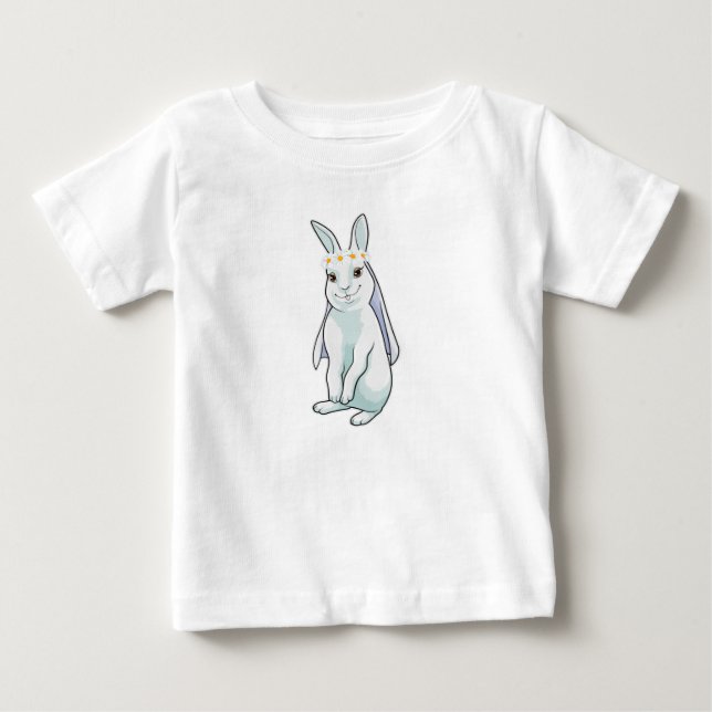 T-shirt Pour Bébé Lapin en mariée avec couronne de fleurs (Devant)