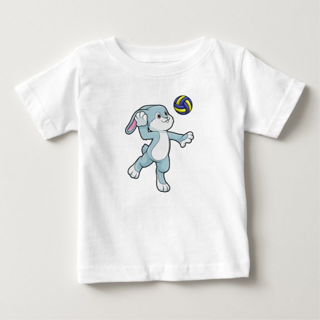 T-shirt Pour Bébé Lapin en sport avec volleyball (Devant)