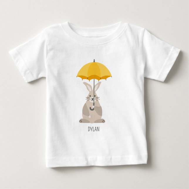 T-shirt Pour Bébé Lapin mignon avec nom personnalisé parapluie  (Devant)