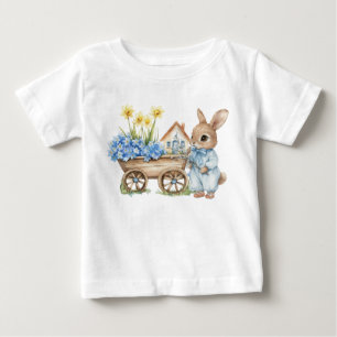 T-shirt Pour Bébé Lapin personnalisé avec des fleurs bleues