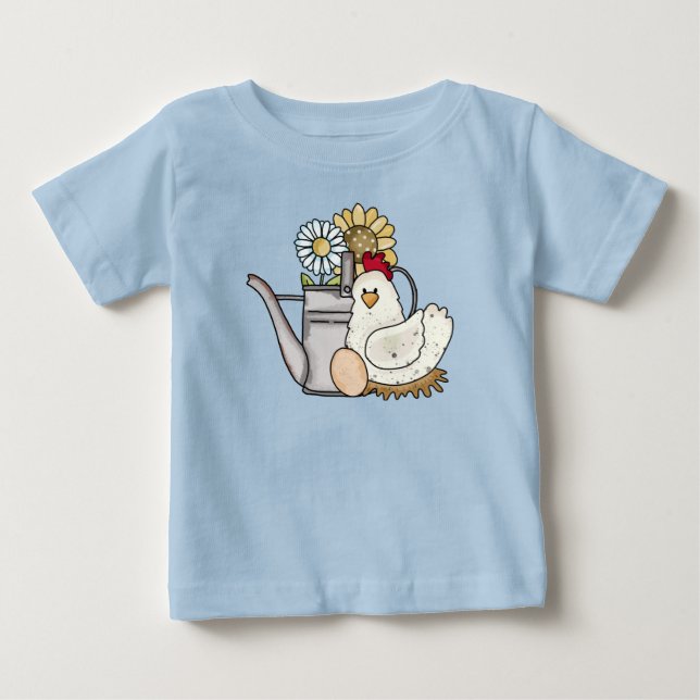 T-shirt Pour Bébé L'arrosage du poulet peut tournesol Daisy Kid's (Devant)