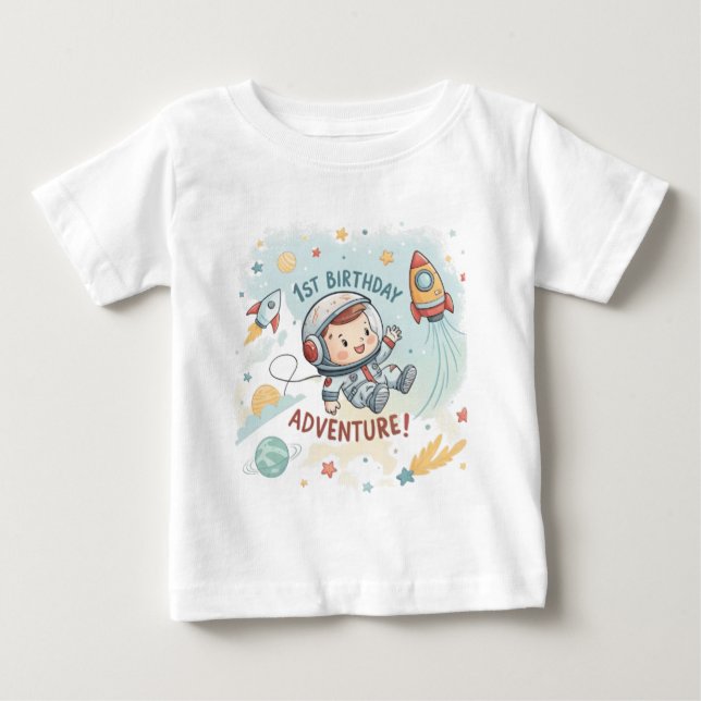 T-shirt Pour Bébé L'astronaute Stars Rocket Planet Garçon 1er Annive (Devant)