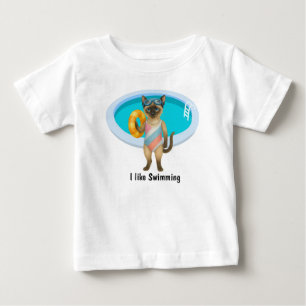 T-shirt Pour Bébé Le chat est à la piscine pour une fête au bord de