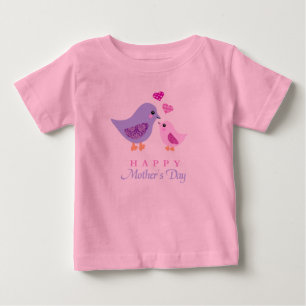 T-shirt Pour Bébé Le jour de mère mignon d'oiseaux de mère et