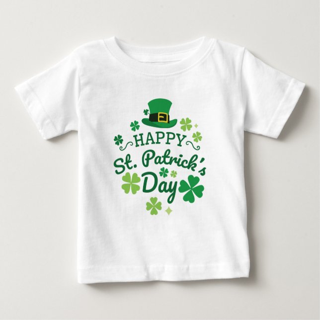 T-shirt Pour Bébé Le jour de St Patrick heureux mignon chanceux (Devant)