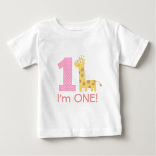 T-shirt Pour Bébé Le premier anniversaire, j'ai un ans, girafe