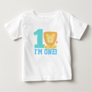T-shirt Pour Bébé Le premier anniversaire, j'ai un ans, lion mignon