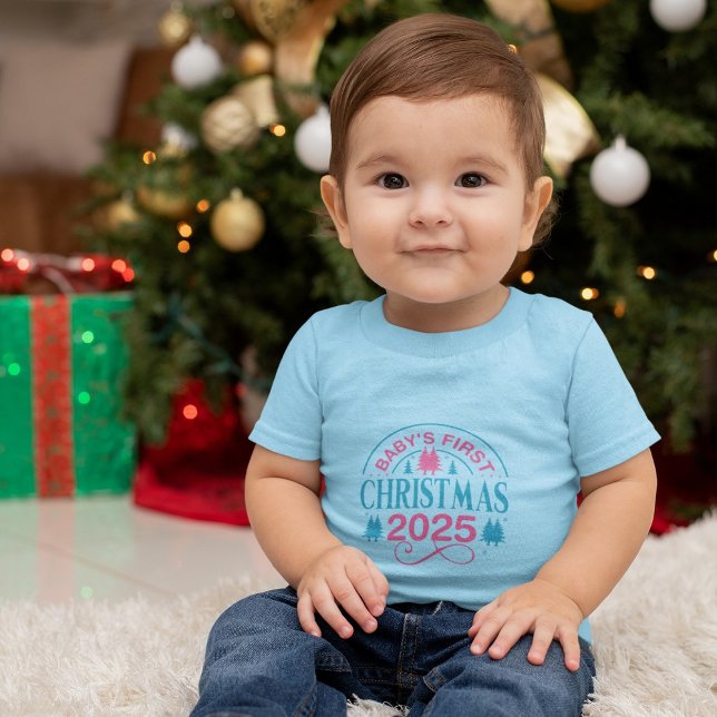 T-shirt Pour Bébé Le premier Noël de bébé garçon bleu (Créateur téléchargé)