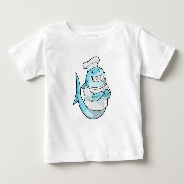 T-shirt Pour Bébé Le requin comme chef avec tablier de Cuisine (Devant)