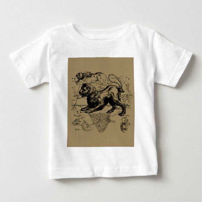 T-shirt Pour Bébé Leo Constellation Map Hevelius 1690 sur Taupe (Devant)