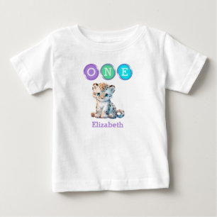 T-shirt Pour Bébé Leopard 1er anniversaire un avec le nom pourpre
