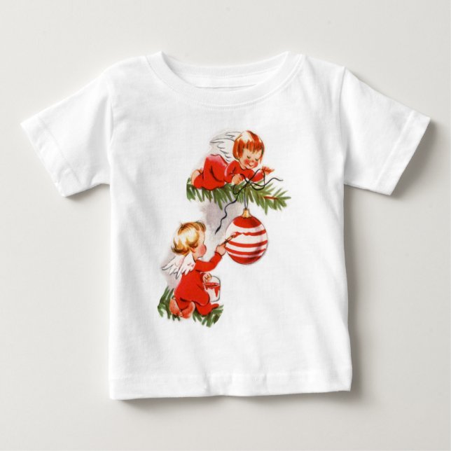 T-shirt Pour Bébé Les anges décorant l'arbre de Noël (Devant)