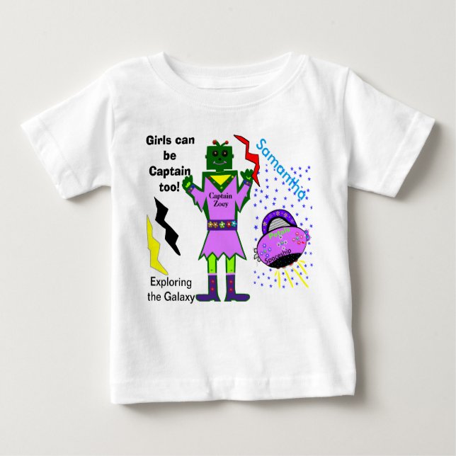 T-shirt Pour Bébé Les Filles Peuvent Être Capitaines À Robot Spacili (Devant)