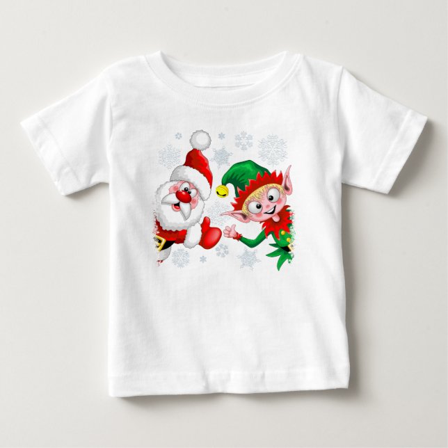 T-shirt Pour Bébé Les personnages de Noël de père Noël et Elf (Devant)