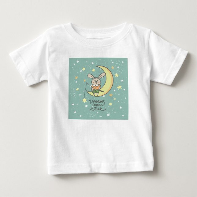 T-shirt Pour Bébé Les rêves deviennent réalité | Lapin sur la Lune (Devant)