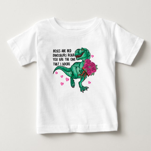 T-shirt Pour Bébé Les roses sont Red Funny Dinosaur Saint Valentin (Devant)