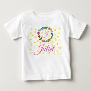 T-shirt Pour Bébé Lettre J, Juliet, Tee, Fleurs et Étoiles