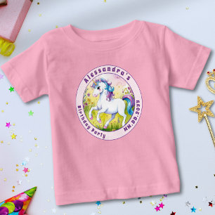 T-shirt Pour Bébé Licorne Magique Anniversaire Personnalisé Pastel