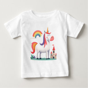 T-shirt Pour Bébé Licorne Magique avec Château et Arc-en-Ciel – Enfa