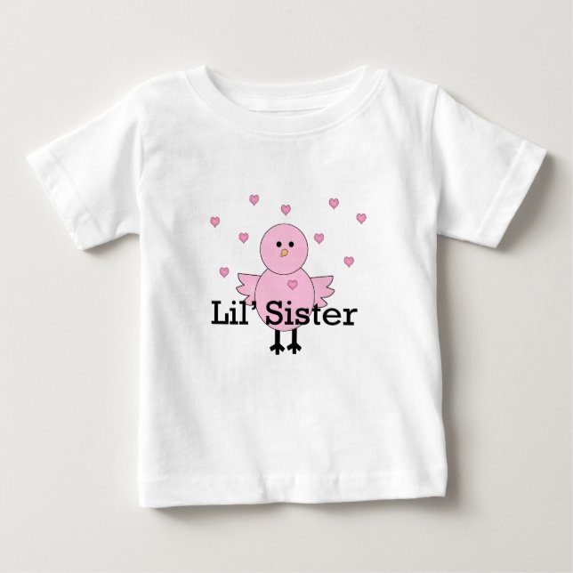 T-shirt Pour Bébé Lil' Sister Pink Chick & Hearts (Devant)