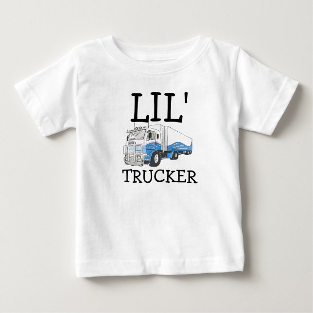 T-shirt Pour Bébé "Lil' Trucker" jeu de mots mignon gros camion (Devant)