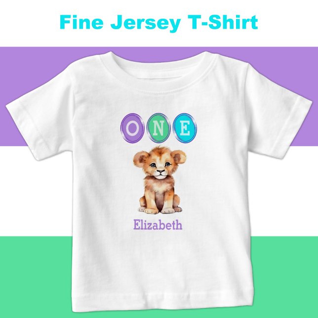 T-shirt Pour Bébé Lion 1er anniversaire un avec le nom pourpre (Créateur téléchargé)