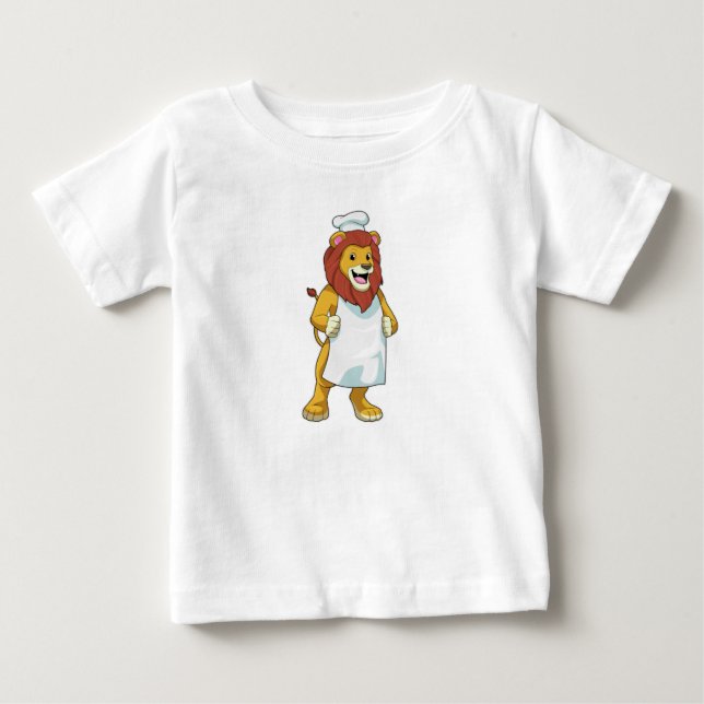 T-shirt Pour Bébé Lion as Cook with Chef Cooking apron (Devant)
