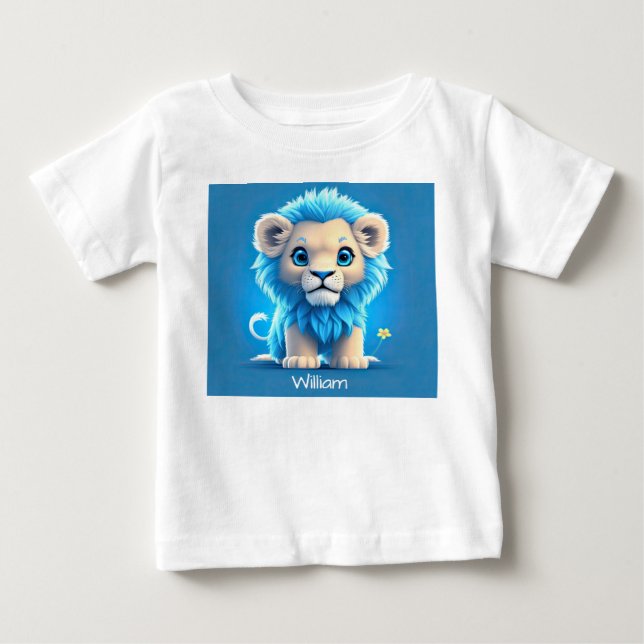 T-shirt Pour Bébé Lion Bébé Bleu pour les amateurs de Lion (Devant)