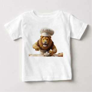 T-shirt Pour Bébé Lion cuisinier humoristique cuisinant avec fouet e