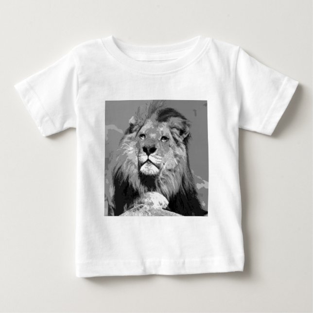 T-shirt Pour Bébé Lion d'Afrique noir et blanc (Devant)