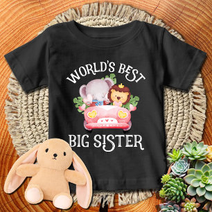T-shirt Pour Bébé Lion + Éléphant sur Camion   Meilleure Grande Sœur