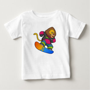 T-shirt Pour Bébé Lion en Snowboard avec Snowboard