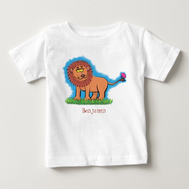 T-shirt Pour Bébé Lion joyeux avec dessin animé de papillon (Devant)