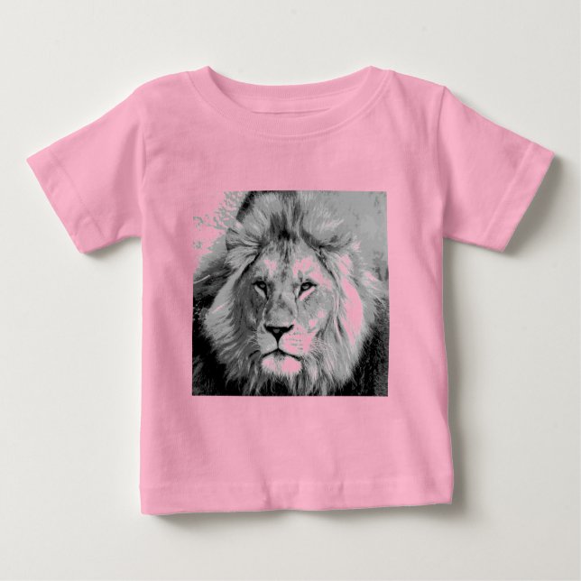 T-shirt Pour Bébé Lion Noir Blanc (Devant)